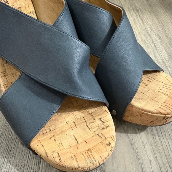 Lucky Brand MyKayla Wedge Cork Platform Studded Heel Sandal Black Sz 8.5 Boho - Picture 6 of 10